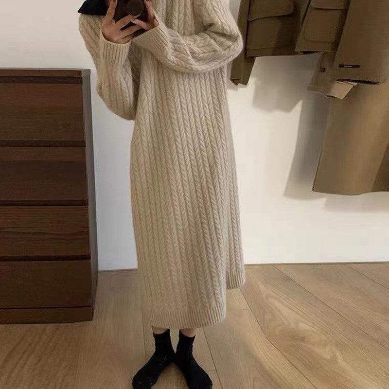【Dress】POLOネックルーズ感ニットワンピース W9612