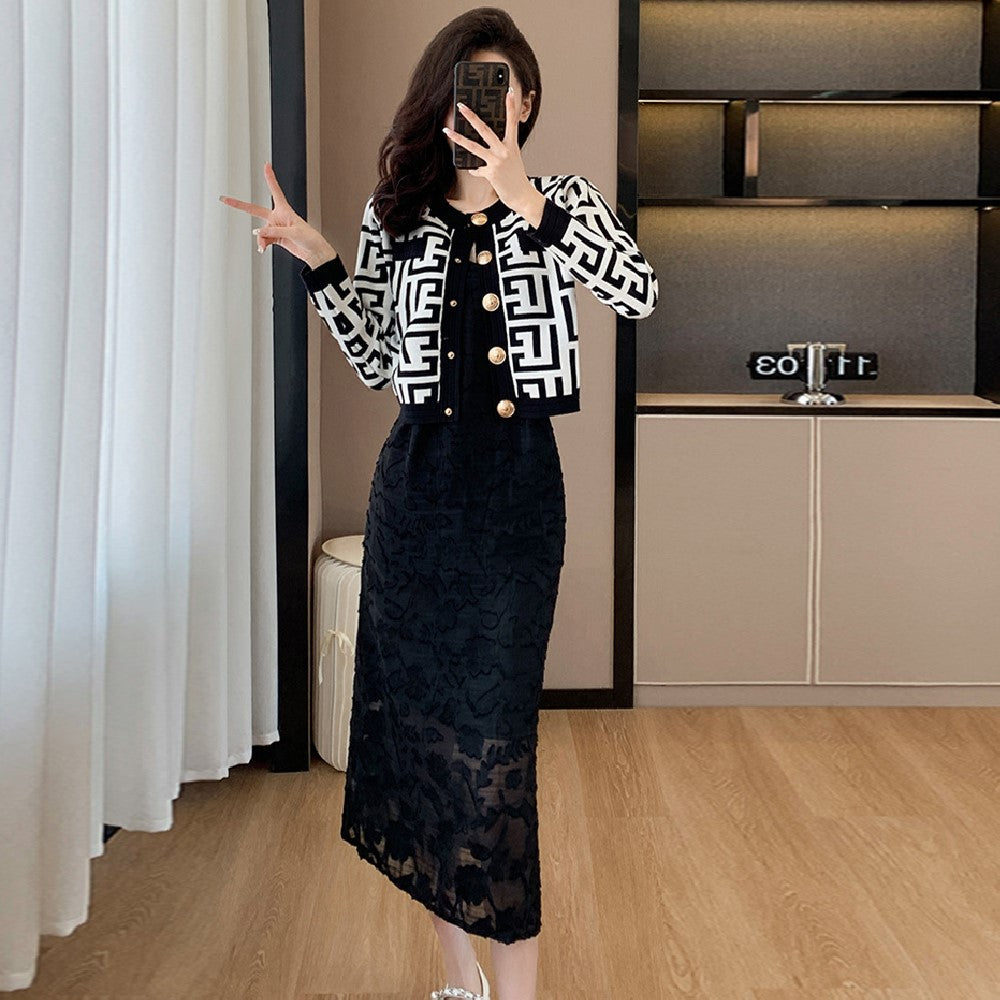 【Set】新入荷~カーデ +キャミワンピ 2点セット Z-6631