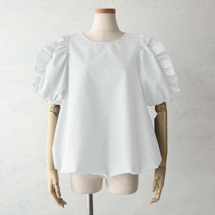 【Tops】フリル半袖シャツ T01693