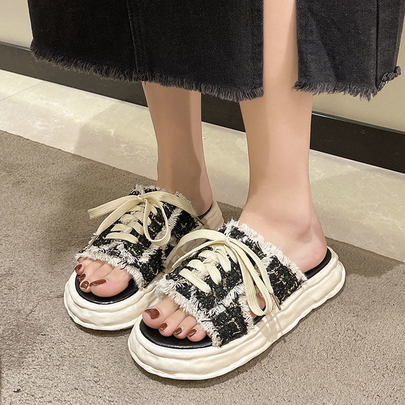 【Shoes】タッセル厚底スリッパサンダル W11751