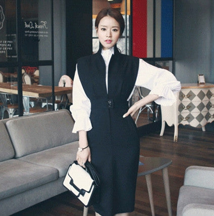 【Set】2点セット シャツ+ ベストワンピ W9538