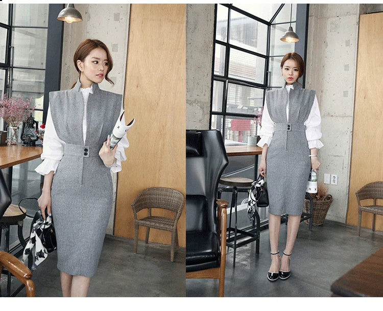 【Set】2点セット シャツ+ ベストワンピ W9538