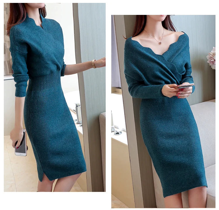 【Dress】6色選択可~カシュクールニットワンピース W9519