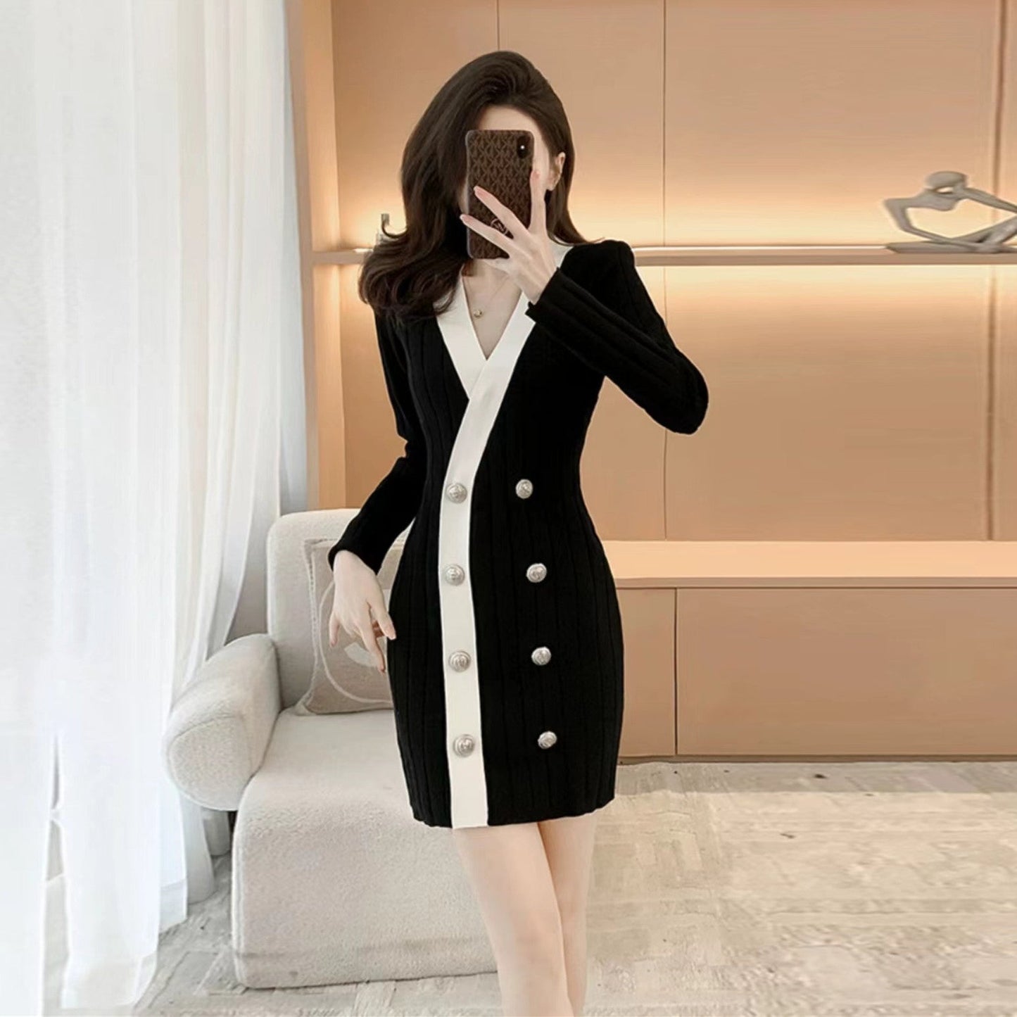 【Dress】2色展開ニットワンピース W10701