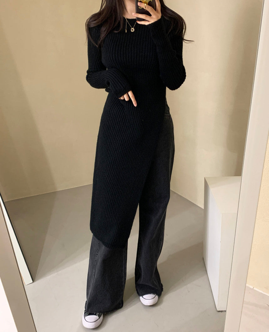 【Dress】スリット入りニットワンピース W13471