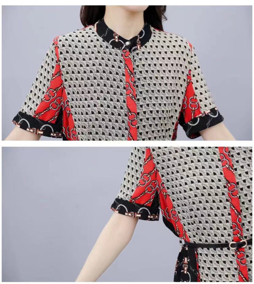 【Dress】人気爆発中~フェミニン半袖ロング丈配色薄い夏シャツワンピース W-6129