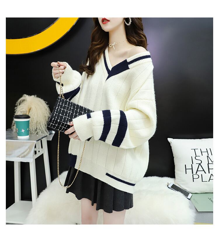 【tops】韓国系超人気Vネックカジュアルセーター3色着心地よい