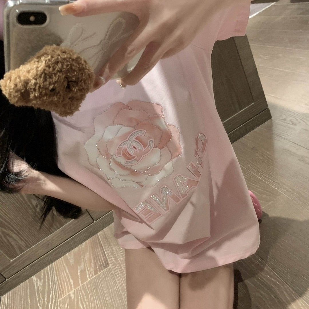 【Tops】キラキラ花柄Tシャツ T01625