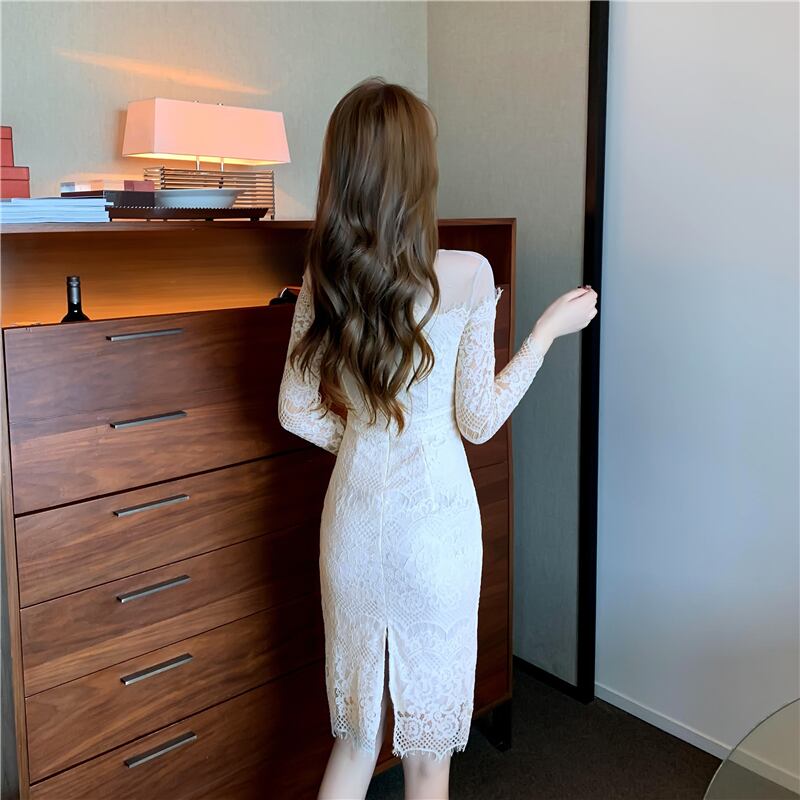 【dress】美人度アップ!韓国系セクシーファッションレース透かし彫りドレス