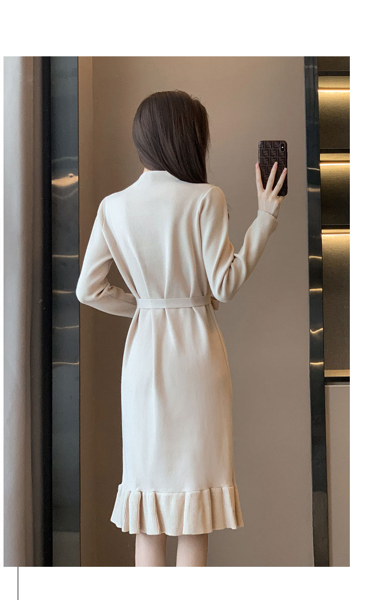 【Dress】無地シンプルニットマーメイドワンピース W7949