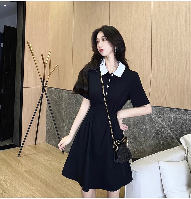 【dress】美人度アップ韓国系レトロスウィートPOLOネックワンピース