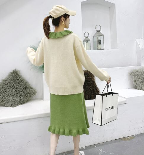 【set】韓国ガーリッシュペプラムスカーセーター2点セット