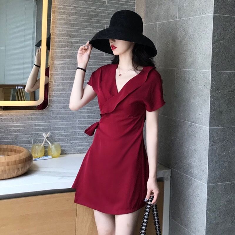 【dress】好感度UP!気質満点エレガントVネックシフォンスカート