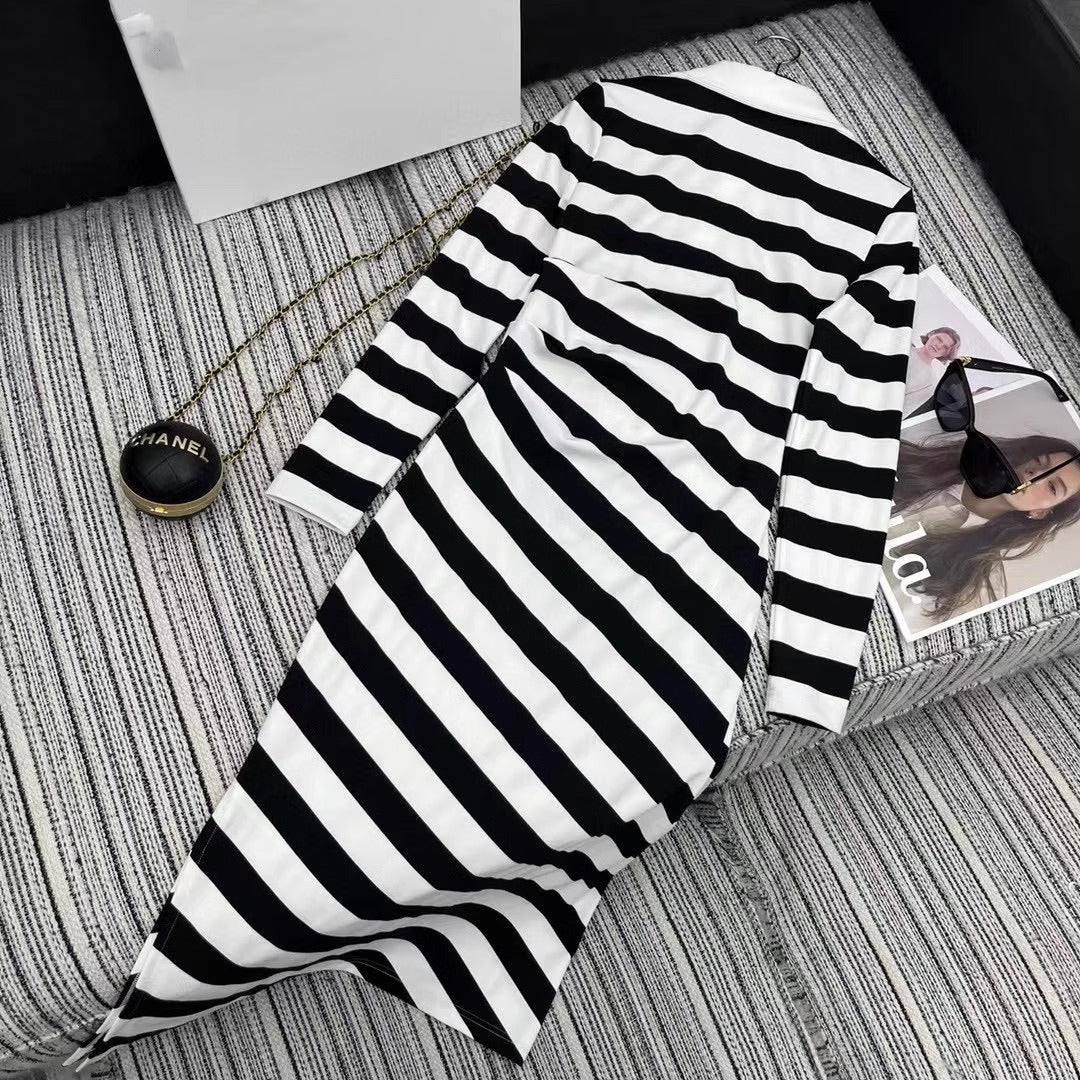 【Dress】ボーダー柄ドッキ W14209