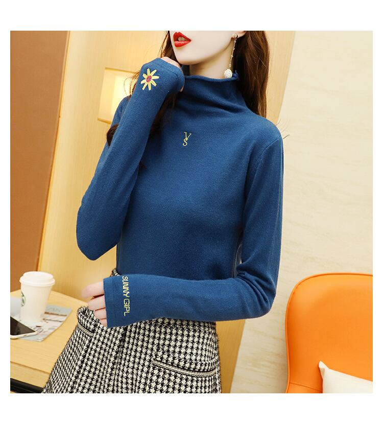 【tops】美人度アップ刺繍タイトニットセーター付き合わせやすい3色