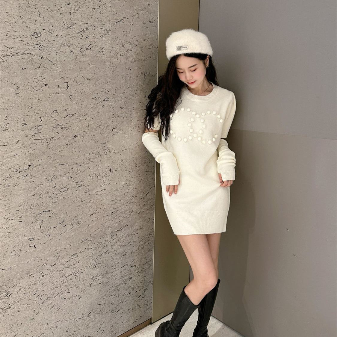 【Dress】4色選択可ニットワンピース W13328