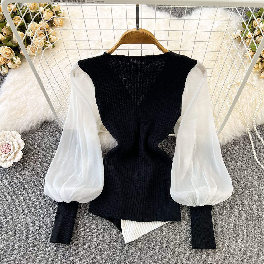 【Tops】切り替えデザインニット W14101