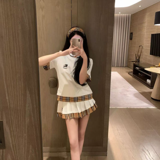 【Set】Tシャツ+プリーツスカート2点セット T01607