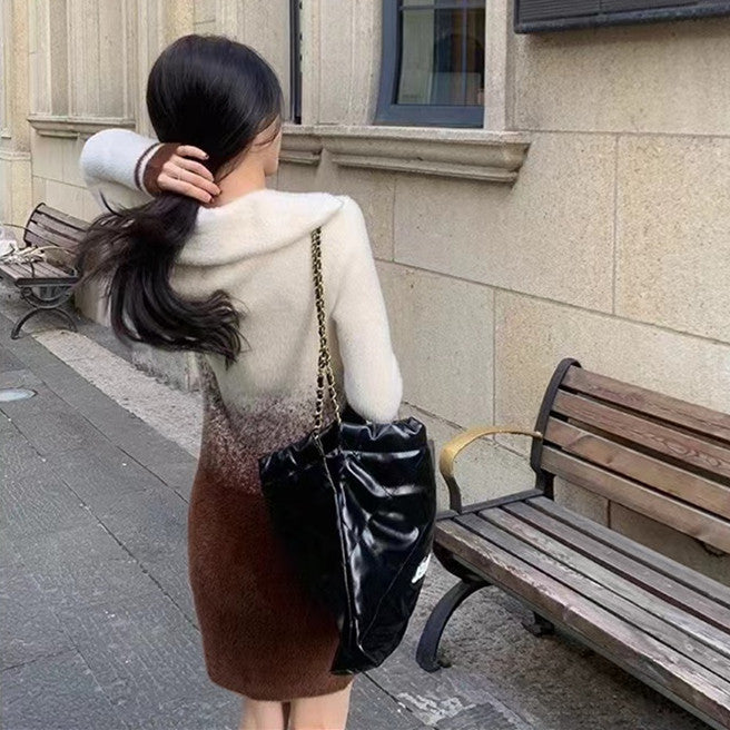 【Dress】配色ニットワンピース W10065