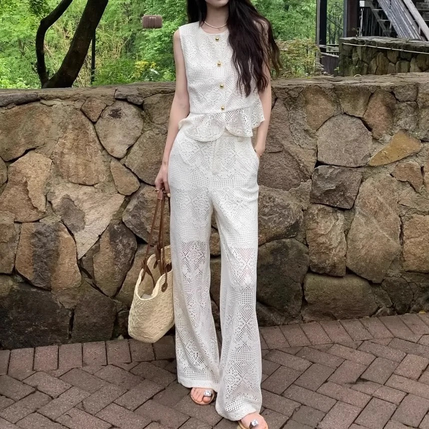 【Set】レース2点セット タンクトップ+パンツ W11876