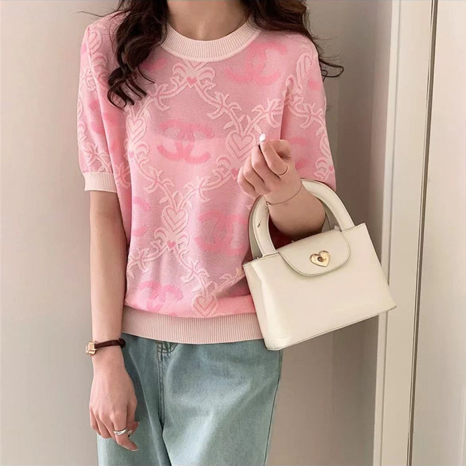 【Tops】薄い半袖ニット W13282