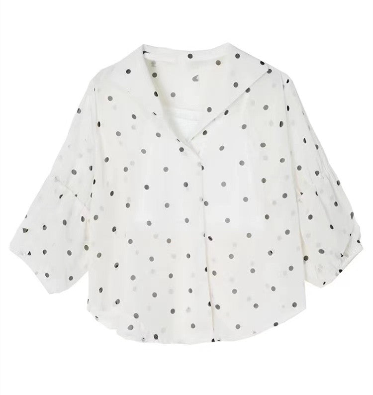 【Tops】薄いドット柄シャツ W12493