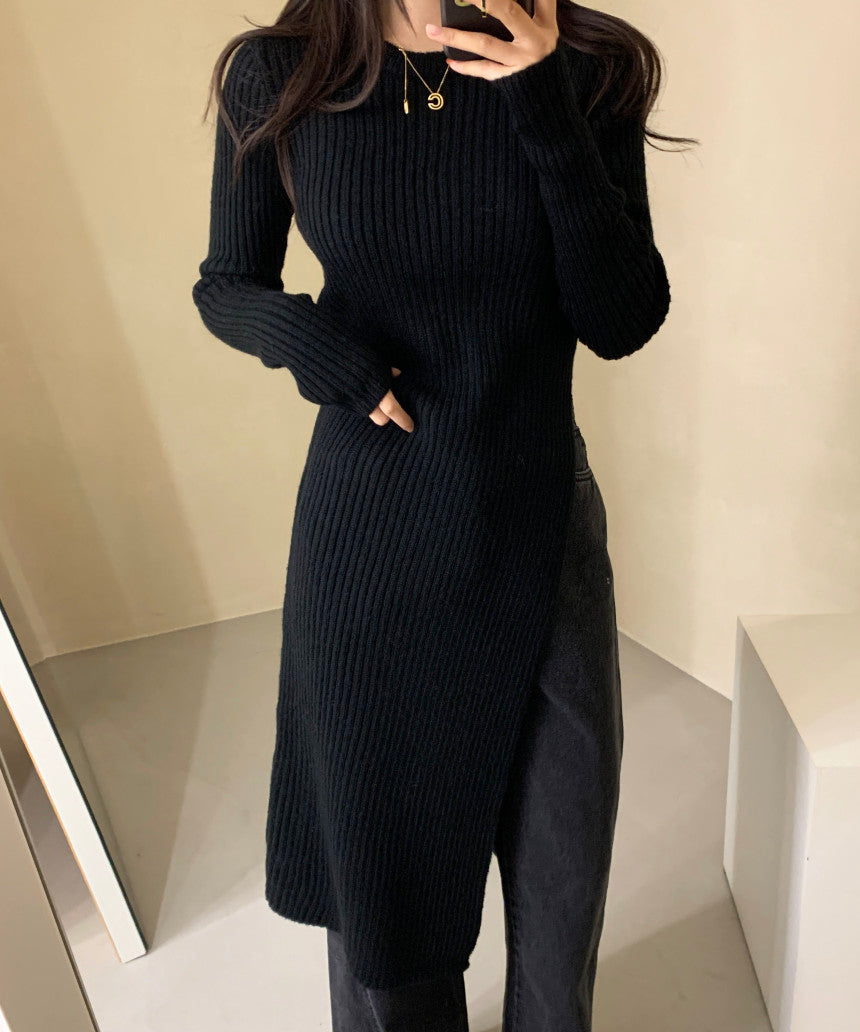 【Dress】スリット入りニットワンピース W13471