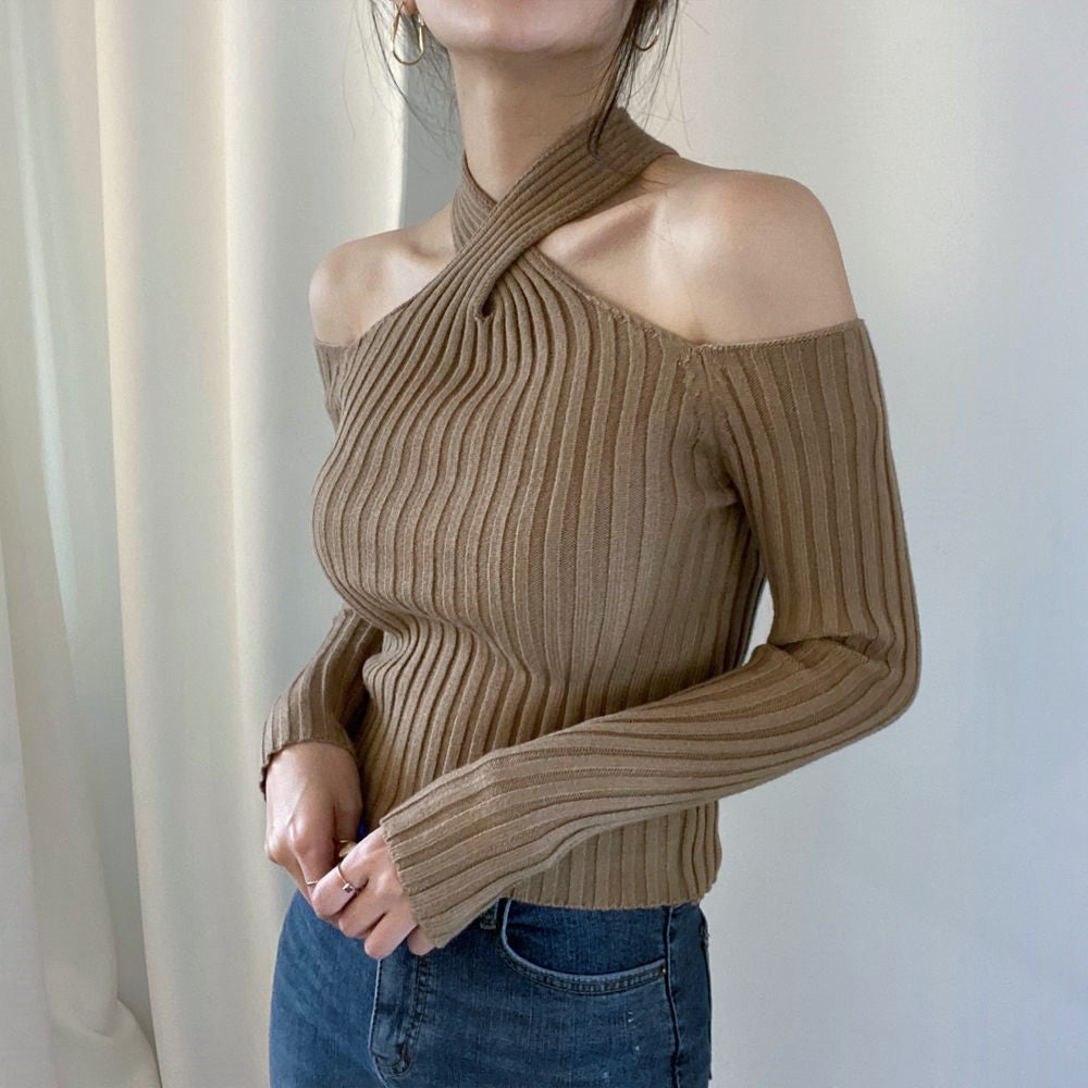 【Tops】5色ホルターネックニット W13748