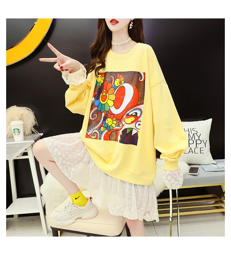 【dress】定番シンプルカジュアルレース切り替え2色ワンピース