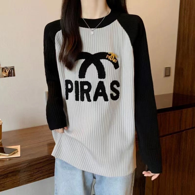 【Tops】配色長袖Tシャツ W13636