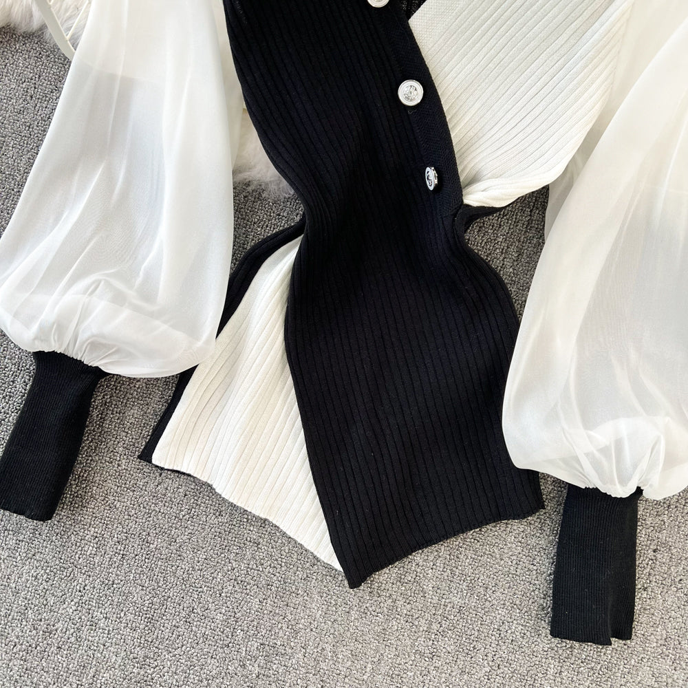 【Tops】切り替えデザインニット W14101