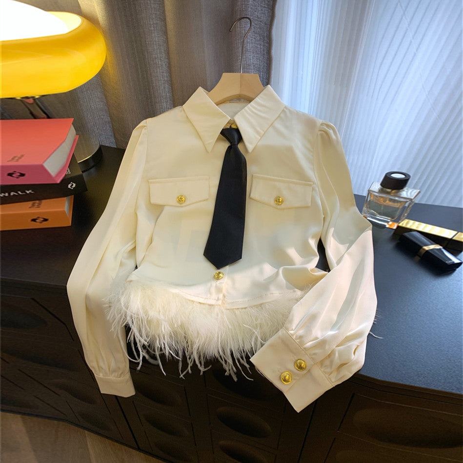 【Tops】高級感ファーシャツ W13456