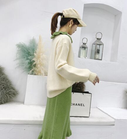 【set】韓国ガーリッシュペプラムスカーセーター2点セット