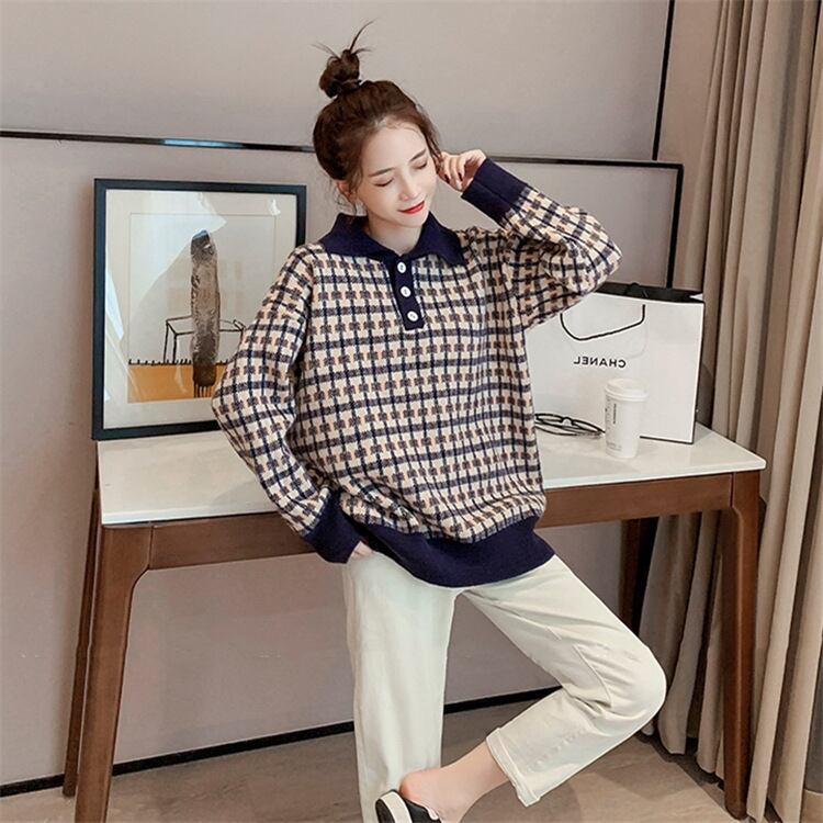 【tops】海外トレンドPOLOネックセーター2色チェック柄