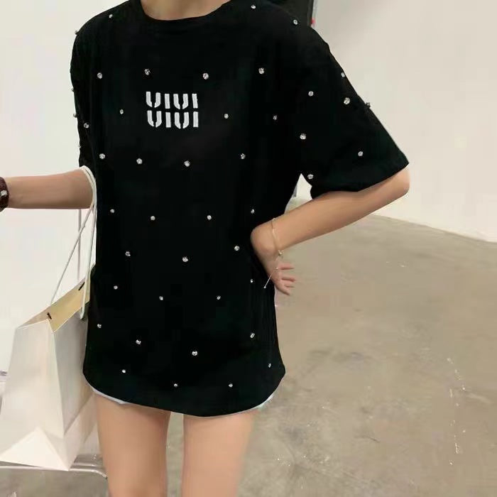 【Tops】4色選択可ダイヤモンドTシャツ W12404