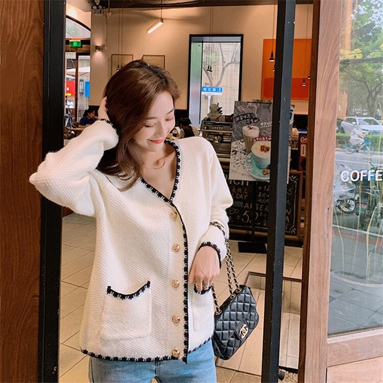 【outer】韓国系超人気ファッションVネックニットカーディガン2色