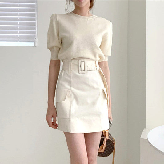 【Set】シンプルニット+スカートセット W11824