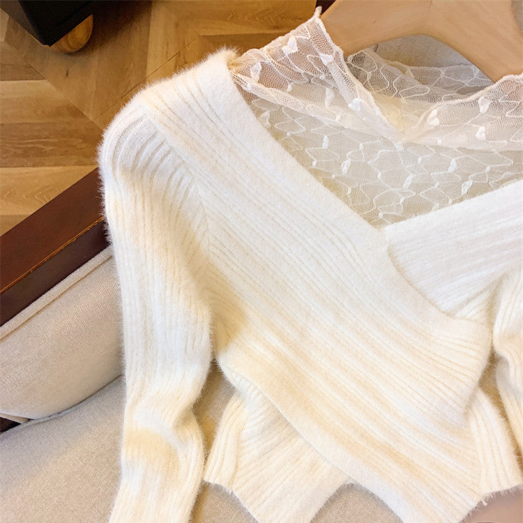 【Tops】フェイクレイヤードニット W13749