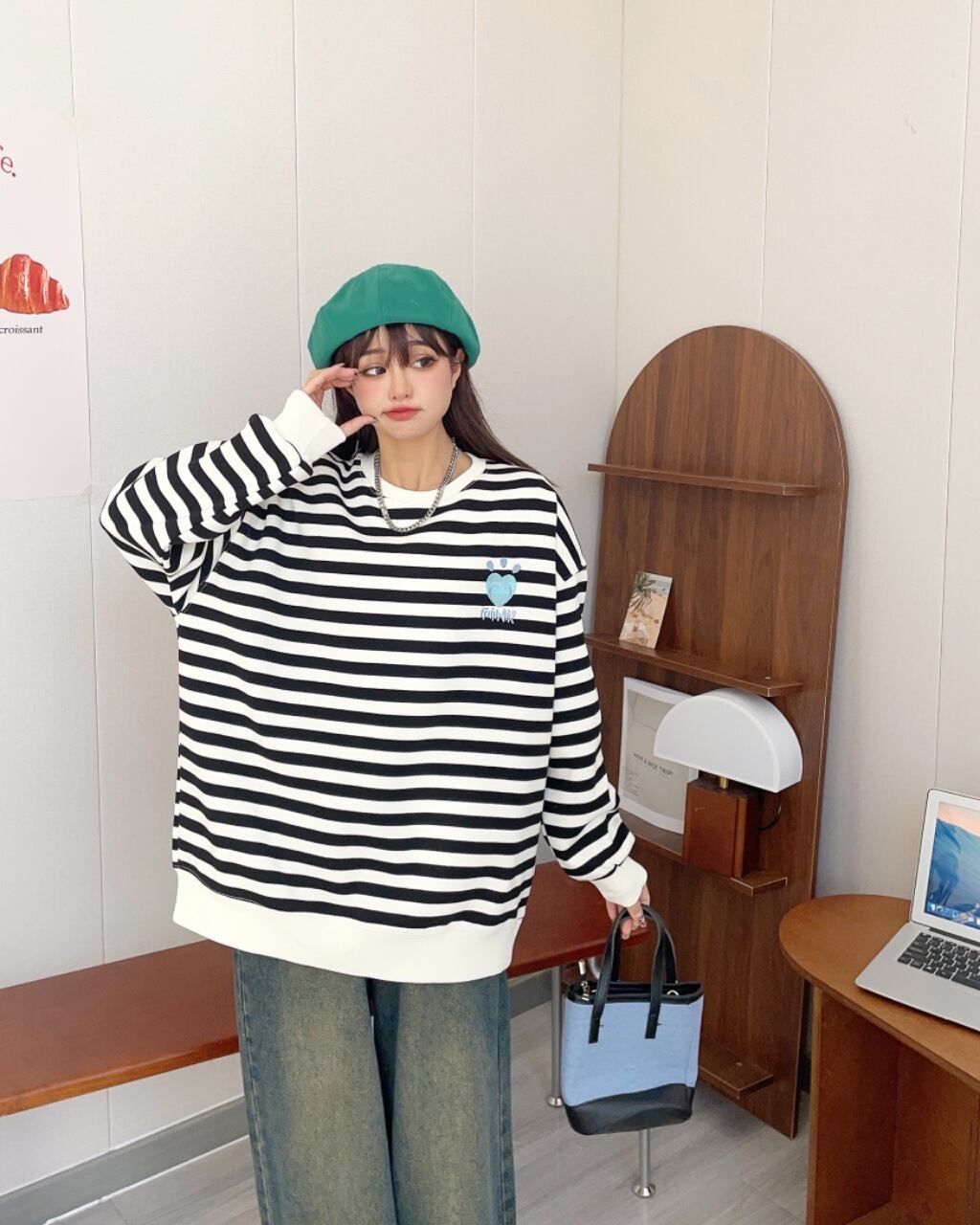 【tops】ボーダー柄スウェット W10530