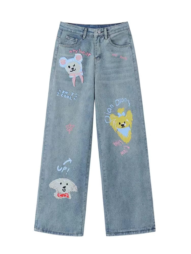 【Bottoms】プリントデニムパンツ W11291