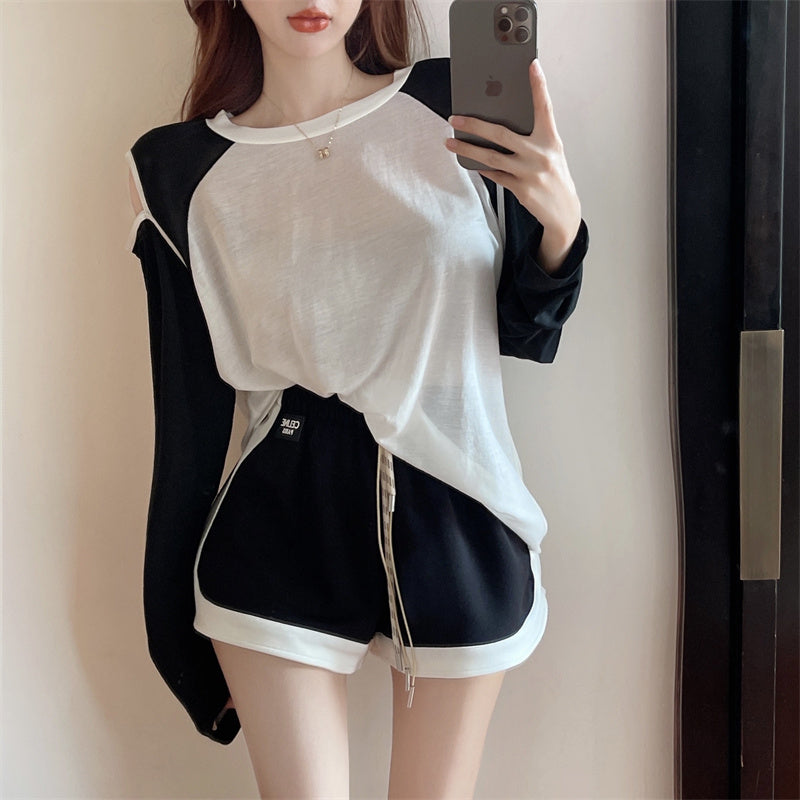 【Set】配色2点セットTシャツ+ショートパンツ W13232