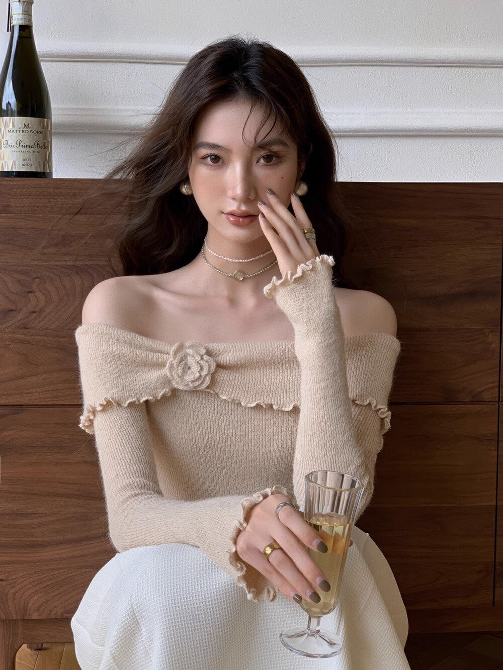 【Tops】オフショルダーエレガントニット W13418