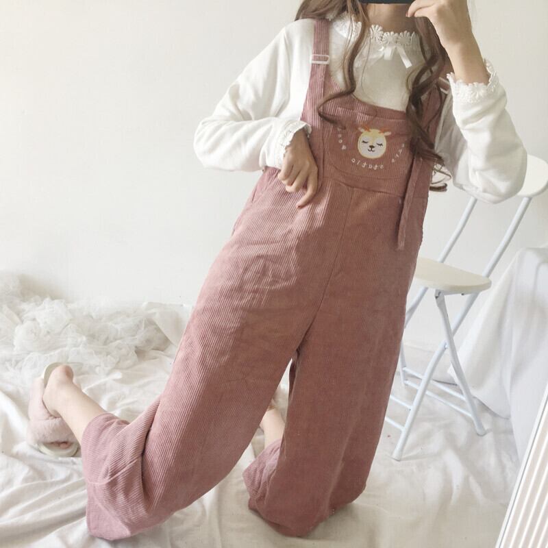 【bottoms】オーバーオールワイドパンツ