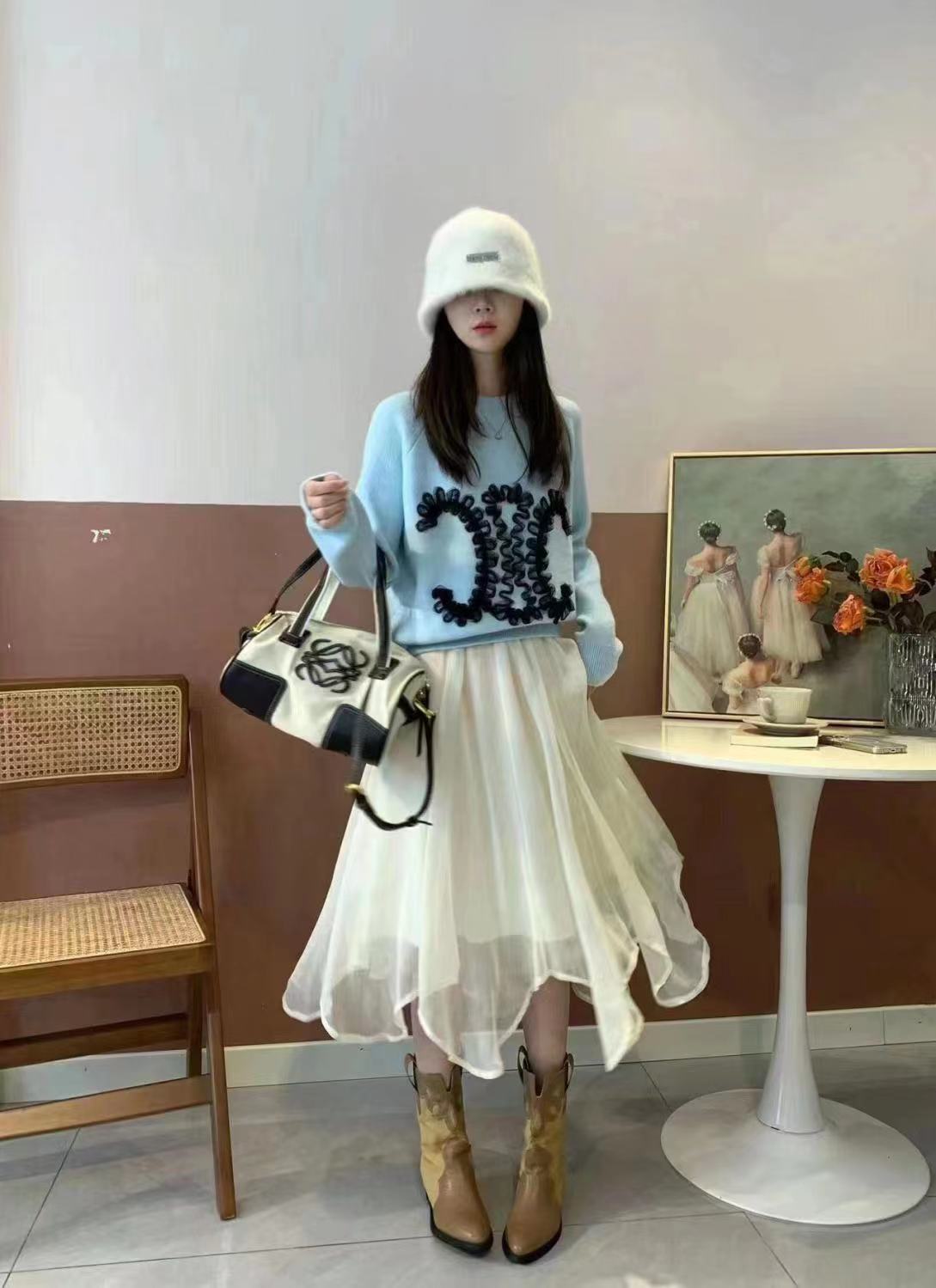 【Tops】レース切替セーター4色展開 Z-6002