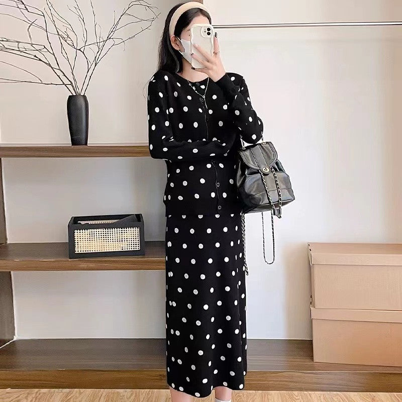 【Set】ドット柄ニット2点セット W14108