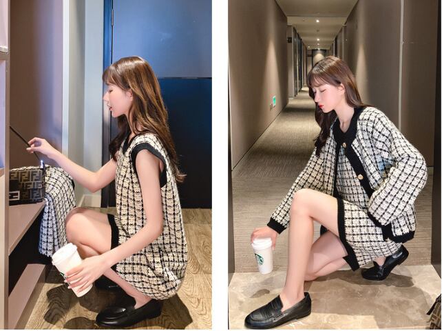 【set】エレガントワンピースニットカーディガン二点セット