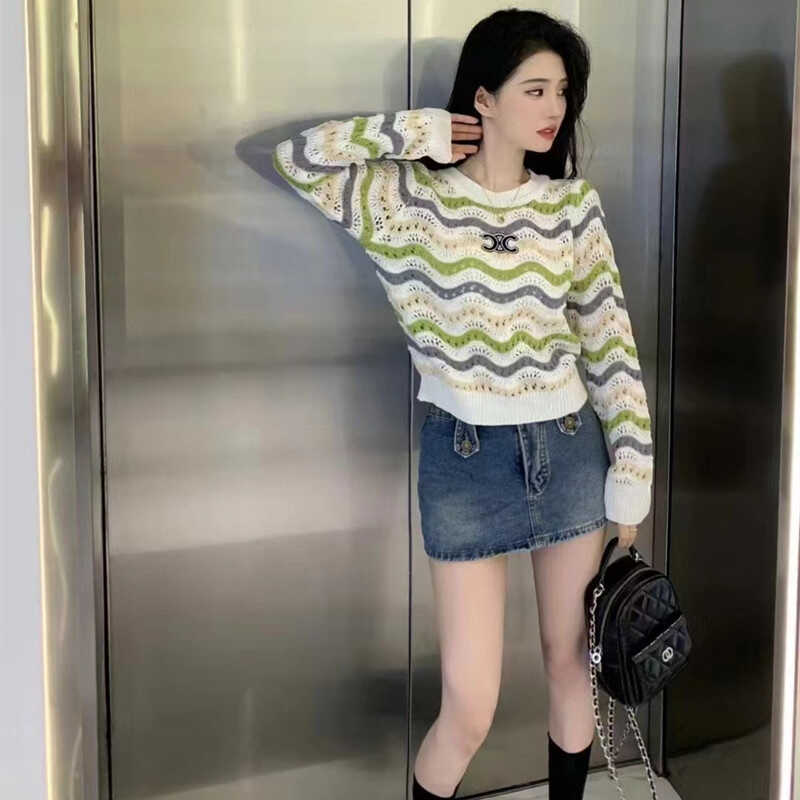 【Tops】春秋配色ニット W13336