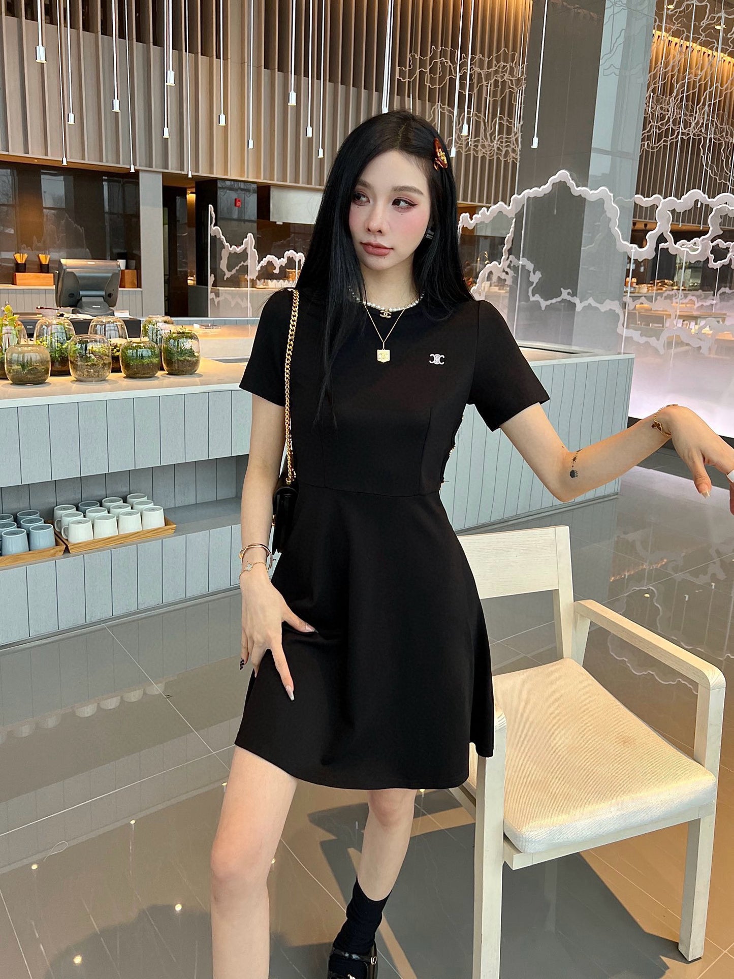 【Dress】ウエスト透かし彫りワンピース W11964