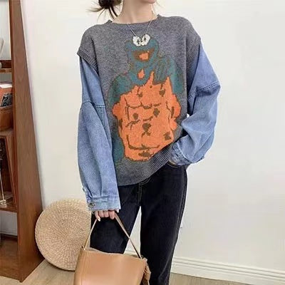 【Tops】フェイクレイヤードセーター W14159