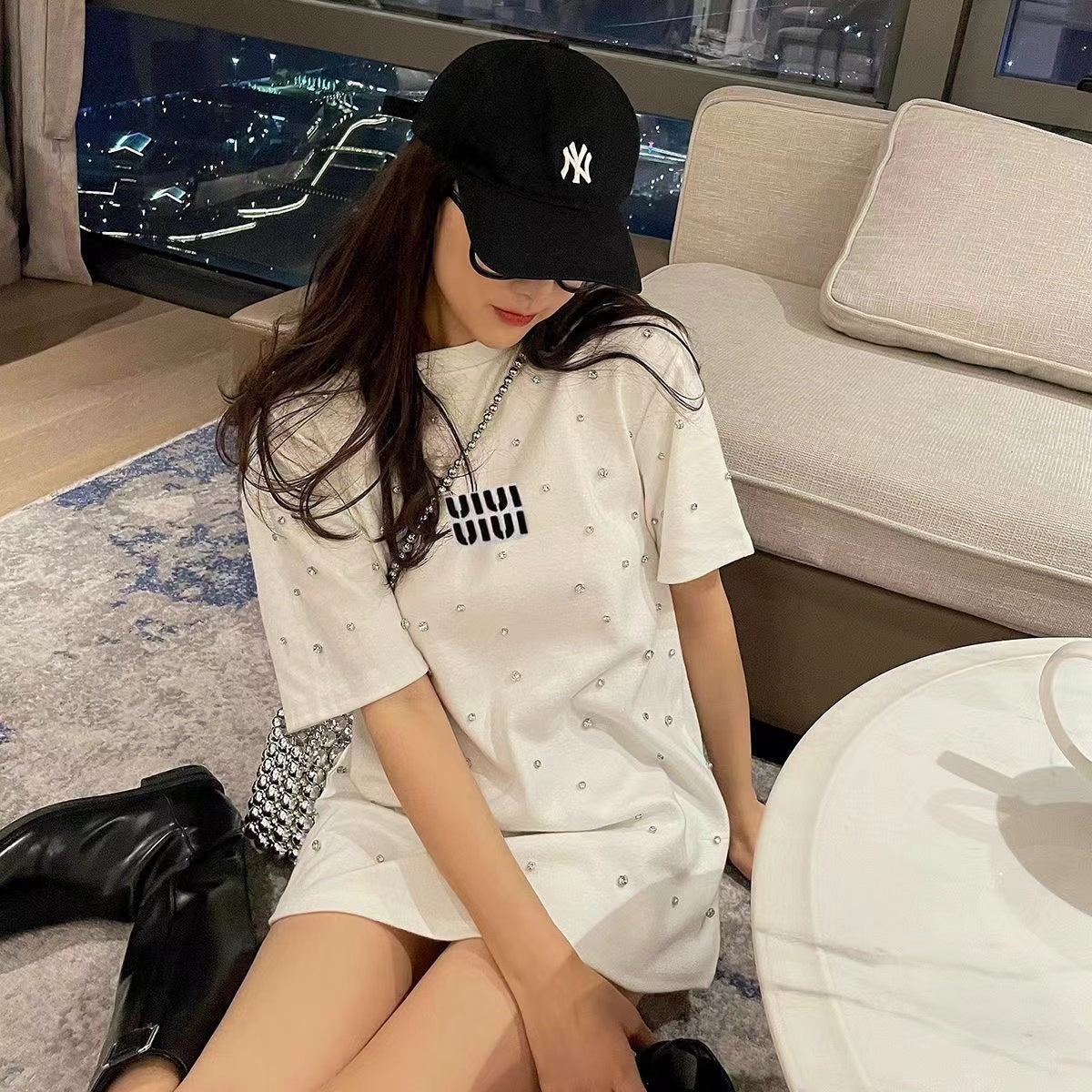 【Tops】4色選択可ダイヤモンドTシャツ W12404